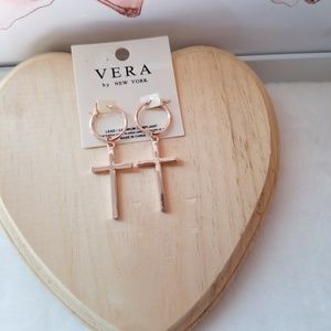 Rose gold Cross hoop earrings